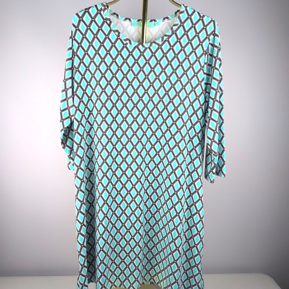 Anthony's Resort Wear Women XL Shift Dress Turquoise Diamond Travel UPF 50+